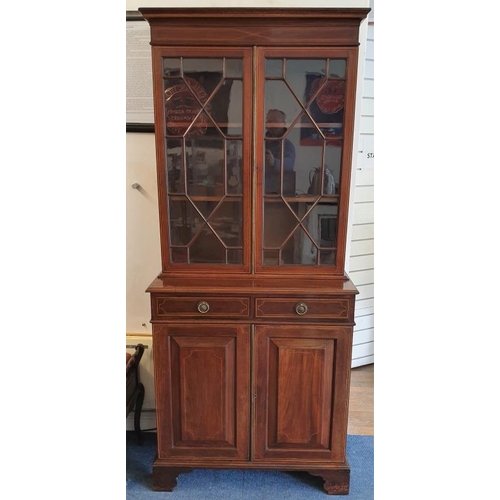 333 - Fine Quality Inlaid Mahogany Bookcase with a pair of astragal glazed doors over a pair of blind door... 