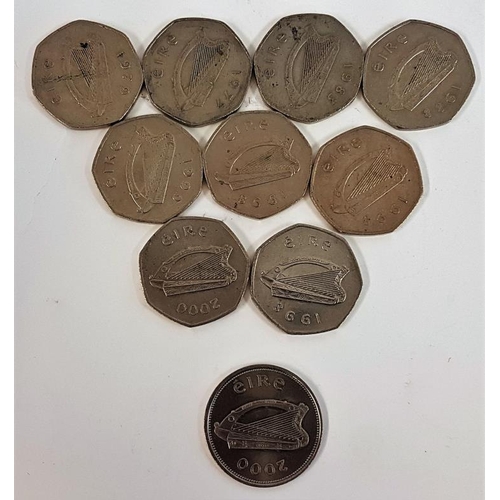 364 - Nine Irish 50p Pieces and a Millennium £1 Coin