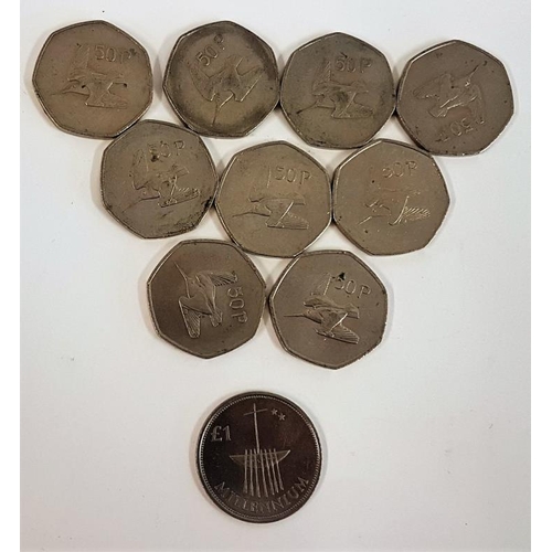 364 - Nine Irish 50p Pieces and a Millennium £1 Coin