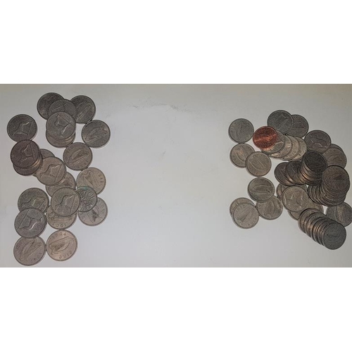 366 - Irish 1950's & 60's Six Pence Pieces and Irish 950's & 60's Three Pence Pieces - c. 245g