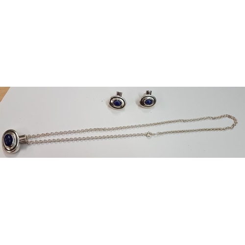 378 - Silver Necklace and Earrings Set with Blue Stone