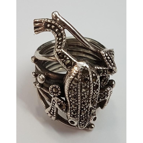 383 - Vintage Silver and Marcasite 'Bullfrog' Ring