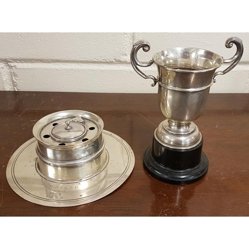 389 - Irish Silver Trophy Cup (1930) and Inkwell Cover (1899)