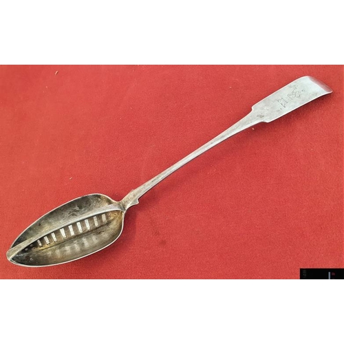 393 - Georgian Irish Silver Straining Spoon, hallmarked Dublin c.1808, by IK or JK - c. 13ins long, c. 164... 