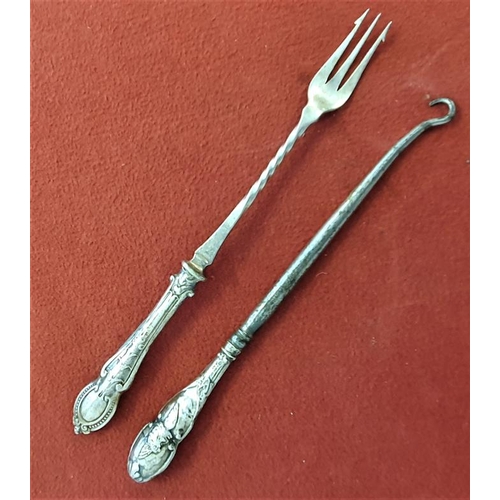 405 - Birmingham Silver Button Hook and a Similar Pickle Fork