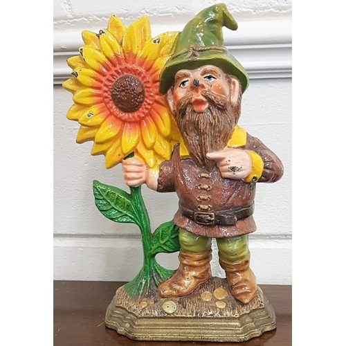 419 - Cast Metal Door Stopper in the form of a Garden Gnome - c. 11ins tall