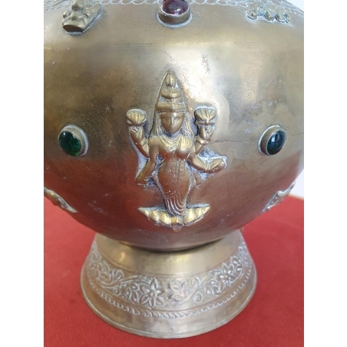 427 - Large Indian Brass Table Lamp with Coloured Cabuchon Stones- c. 9ins