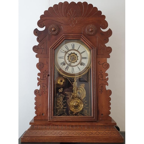 428 - Very Good Example of a Gingerbread Mantle/Wall Clock with alarm mechanism, by the Waterbury Clock Co... 