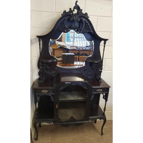 436 - Edwardian Ebonised and Carved Display Cabinet, c.48 x 88in