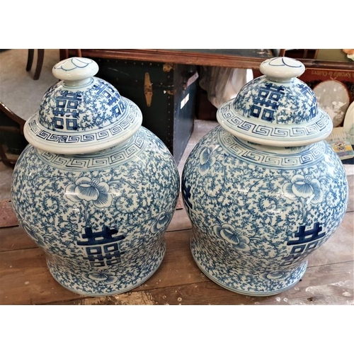 437 - Pair of Chinese Ginger Jars with Covers - c. 12ins