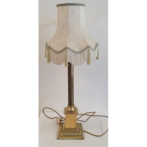 438 - Good Heavy Brass Corinthian Column Table lamp with shade, total c.32in tall