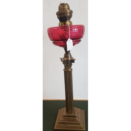 448 - Victorian Ruby Glass Oil Lamp - c. 24ins tall