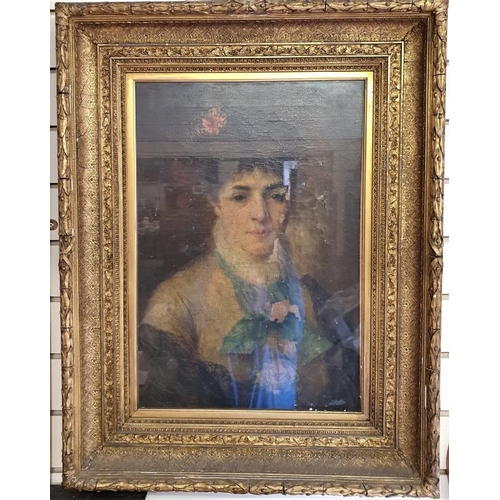 477 - 19th Century Oil on Canvas Portrait of a Lady with a deep and decorative gilt frame, c.24 x 31in
