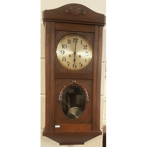 485 - School Type Wall Clock with Key and Pendulum (working)