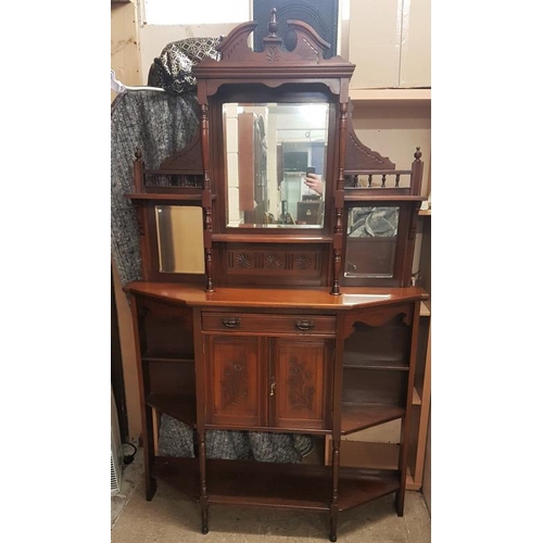 511 - Edwardian Carved Mahogany Display Cabinet, the top with broken arch pediment over three bevelled mir... 