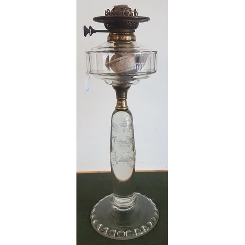 522 - Rare Victorian Glass Oil Lamp - c. 20ins tall