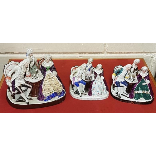 547 - Three 19th Century Porcelain Groups of the Chess Players - nice condition, c.1880