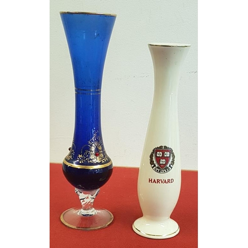 551 - Two Vases (Harvard University and Bristol Blue Glass) and a Copper Tea Caddy