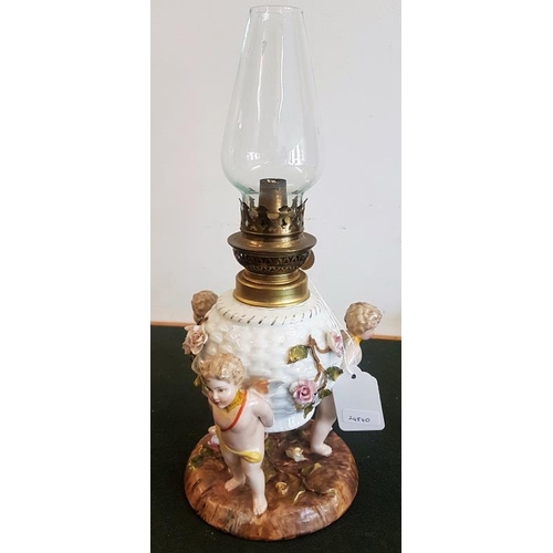 557 - Meissen Cherub Oil Lamp - c. 13ins tall