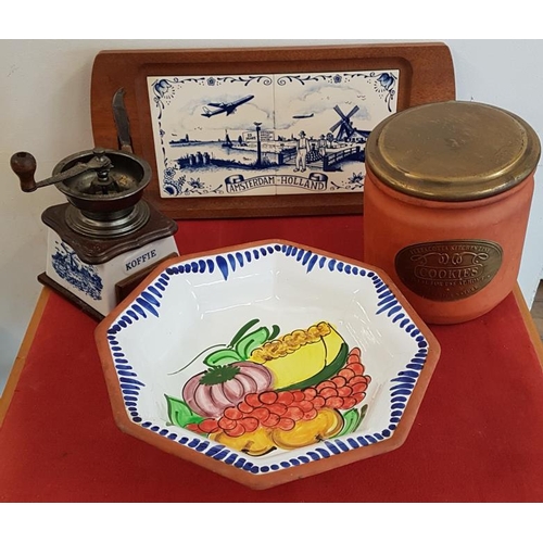 579 - Matching Dutch Cheese Board and Coffee Grinder, Terracotta Cookie Jar and Fruit Bowl