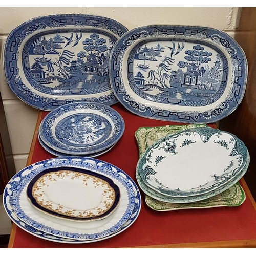 581 - Collection of Willow Pattern Platters etc and assorted meat platters etc.