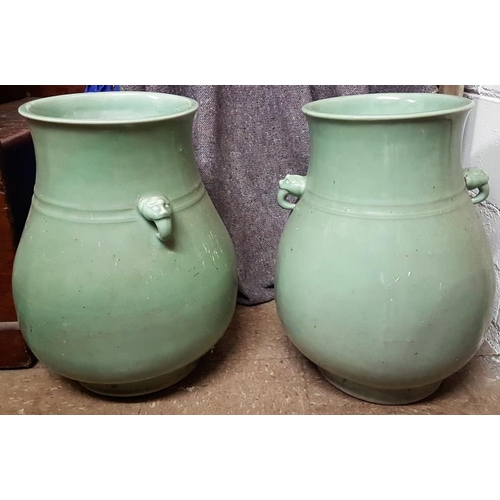 589 - Pair of Large Celadon Floor Vases, c.20ins tall