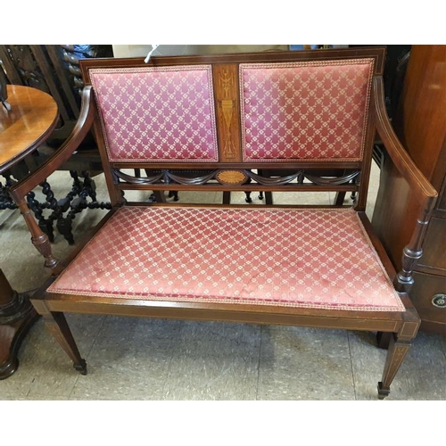 599 - Edwardian Inlaid Mahogany Two Seat Salon Settee - 39ins wide