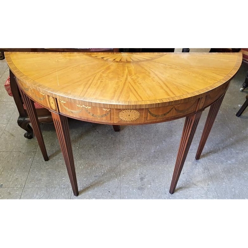 610 - Fine Example of a Satinwood Demi Lune Inlaid Hall Table with Sunburst Top - c.  46 x 30.5ins