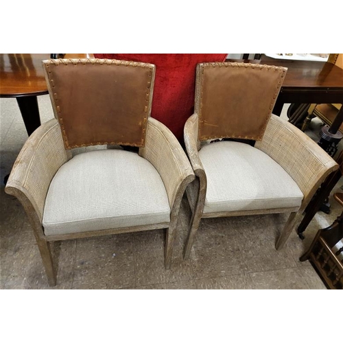 622 - Pair of Oak and Leather Designer Armchairs - each 26ins wide