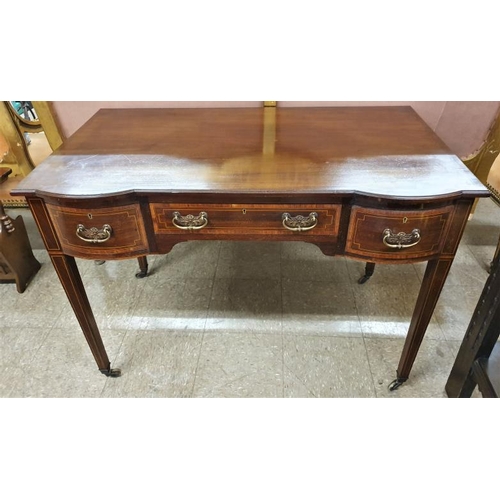 625 - Edwardian Inlaid Mahogany Three Drawer Side Table - c. 42ins wide