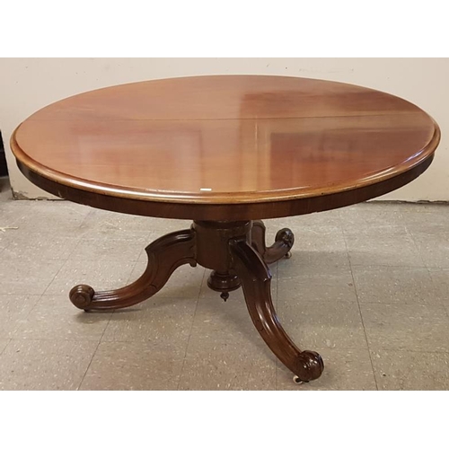 642 - Victorian Mahogany Circular Tilt Top Breakfast Table on a carved three splay pod, c. 51in diameter