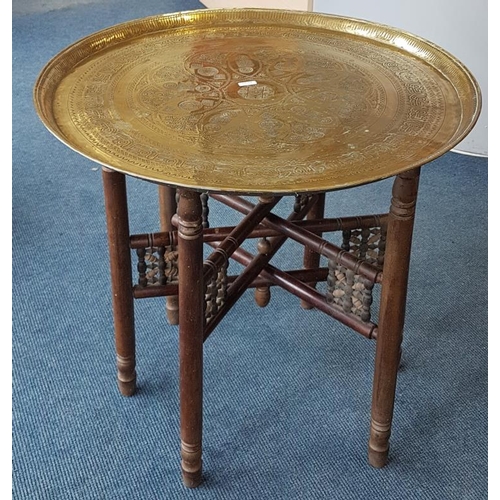 647 - Circular Brass Topped Benares Table - 23ins diameter