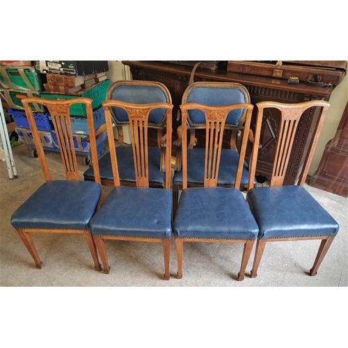 649 - Set of Four Satinwood Inlaid Dining Chairs and a similar pair of carver chairs