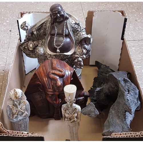 580 - Box Lot to include African Figures and Bog Oak