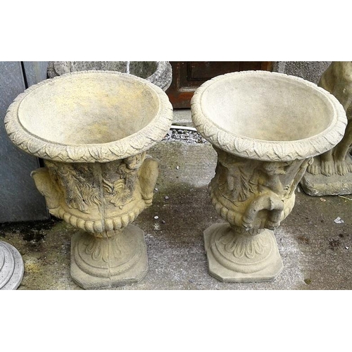 414 - Pair of Decorative Stone Urns - 22ins tall