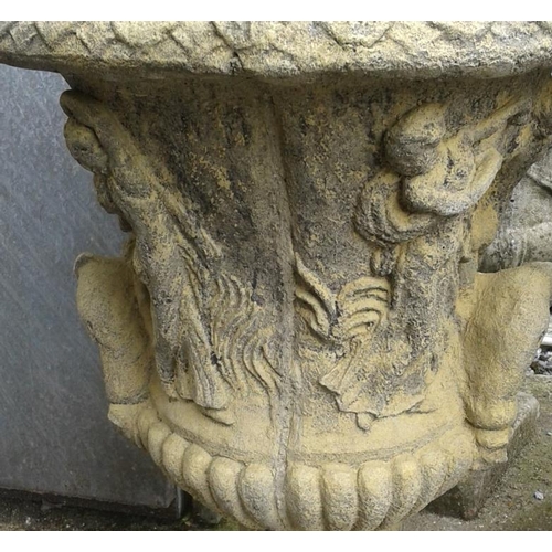 414 - Pair of Decorative Stone Urns - 22ins tall