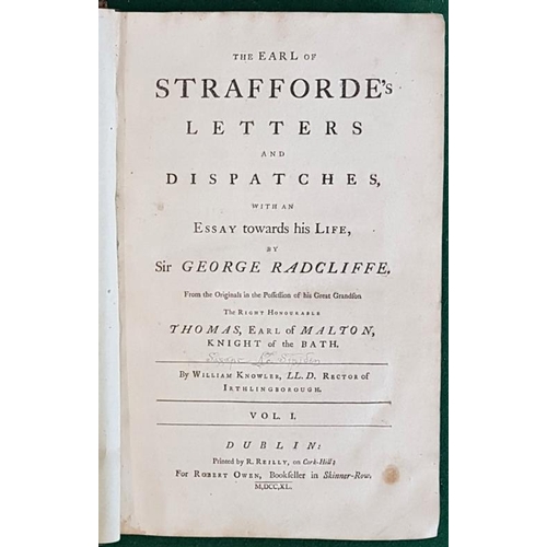 95 - The Earl of Stafforde's Letters and Dispatches by Sir George Radcliffe, vol.1, Dublin 1740