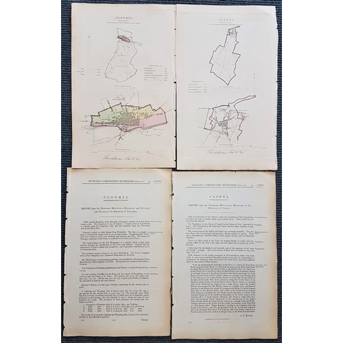 121 - Map of Clonmel & Map of Cashel. Municipal Corporation Boundaries. 1837. hand coloured. Folio. Tw... 