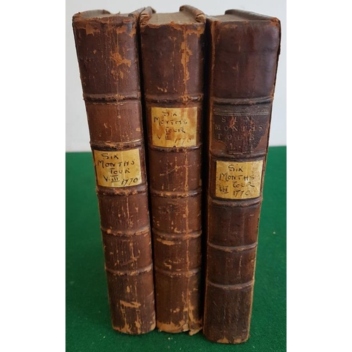 185 - A Six Months Tour Through the North of England by Arthur Young, 1770, 3 vols, 1st edit and calf bind... 