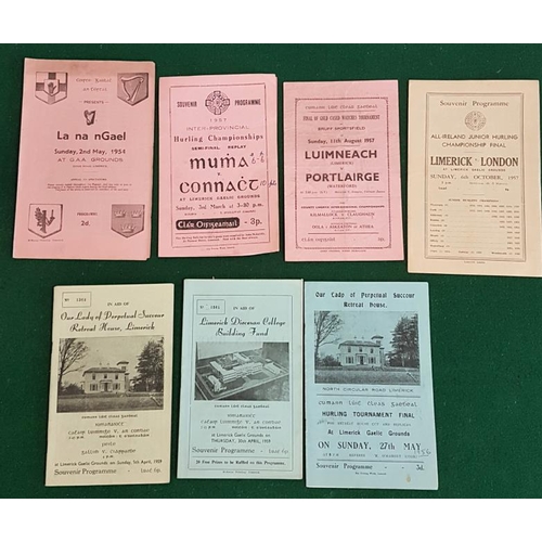 213 - Hurling Programmes. Munster v Connacht 1957, All-Ireland Junior Final, Limerick v London 1957, plus ... 