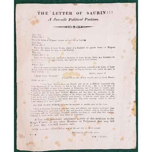 224 - [King’s County]. The Letter of Saurin !!! a Juvenile Political Pastime. Single page. circa 1812. A c... 