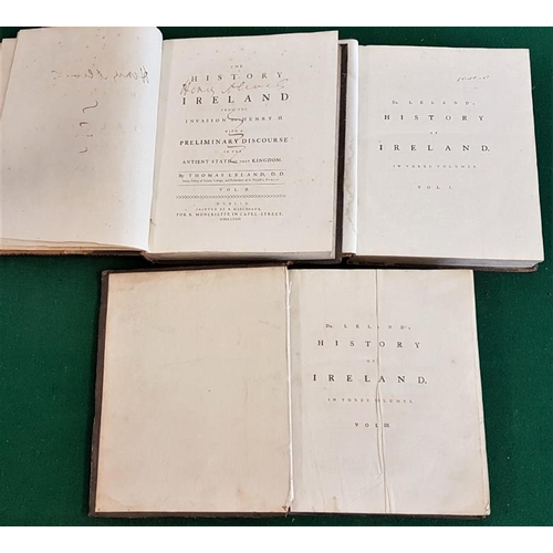 254 - Leland's History of Ireland from the Invasion of Henry II, Dublin 1773, 3 vols.