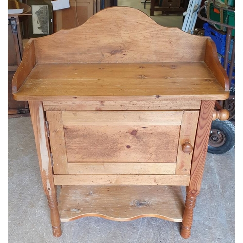 45 - Victorian Pine Washstand with shaped three quarter gallery over a single cupboard and lower shelf, c... 