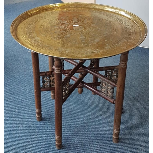63 - Circular Brass Topped Benares Table - 23ins diameter