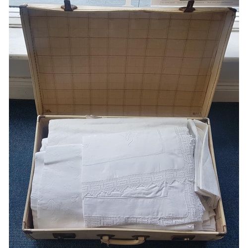 86 - White Suitcase containing Various Linens