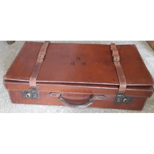 97 - Vintage Adjustable Leather Suitcase (with Key) and Contents