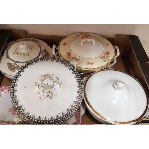 98 - Four Various Lidded Tureens, Open Bowl and a Pink Sandwich Tray