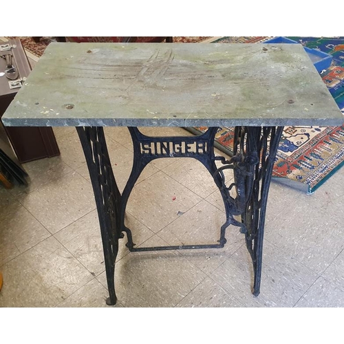 116 - Cast Iron Singer Sewing Machine Base with Marble Top