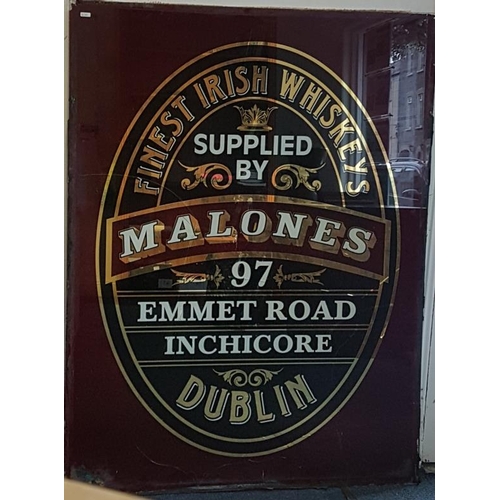 168 - 'Malones, Dublin, Finest Irish Whiskeys' Advertising Mirror (A/F)- c. 40 x 53ins