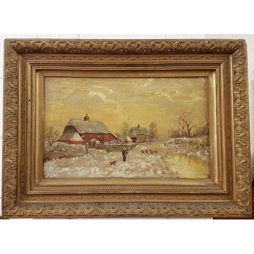 265 - Early 20th Century Oil on Canvas Winter Landscape Painting within Gilt Frame, c.22 x 16in